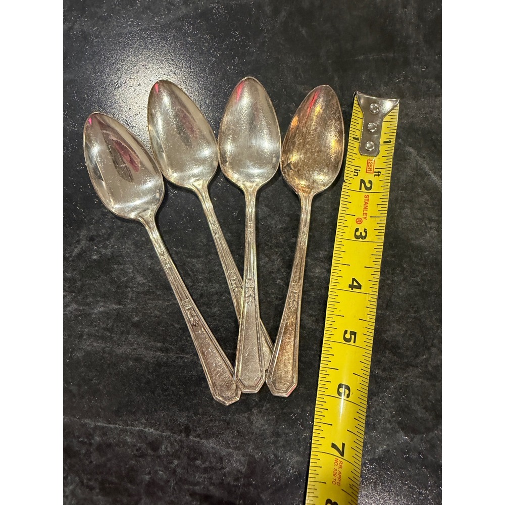 4 WM Rogers Mayfair 1923 Silverplate Teaspoons Vintage Art Deco Flatware Set 6in